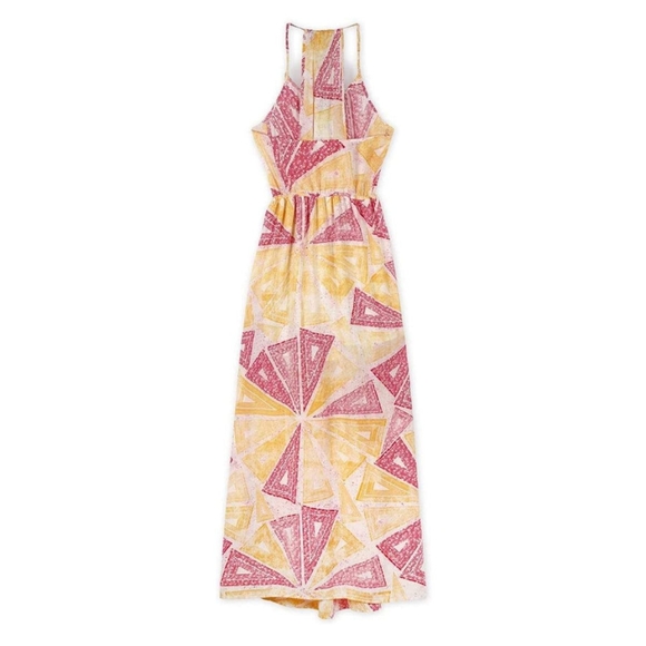 Pepe Jeans London Pink Yellow Geometric Tied Waist Maxi Dress - Picture 5 of 10